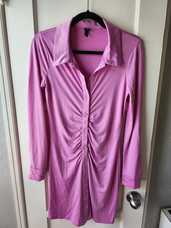 wild fable Dresses & Skirts - wild fable Pink Long-Sleeve Ruched Button-Front Shirt Dress